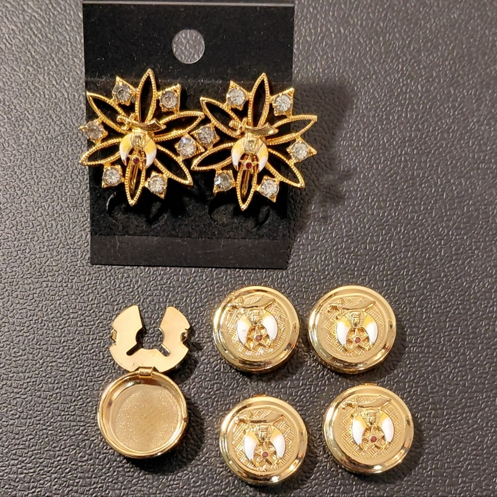 Shriner Earrings And 5 Button Covers
